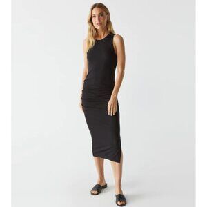 Michael Stars Black Wren Midi Dress with Slit Ribbed Knit Size Medium